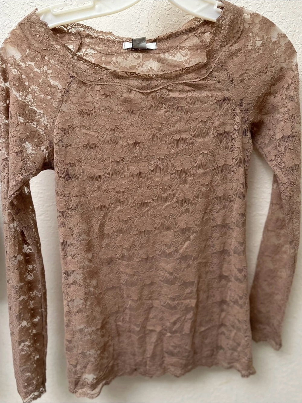 Bar III Mauve Lace Long-Sleeve Top